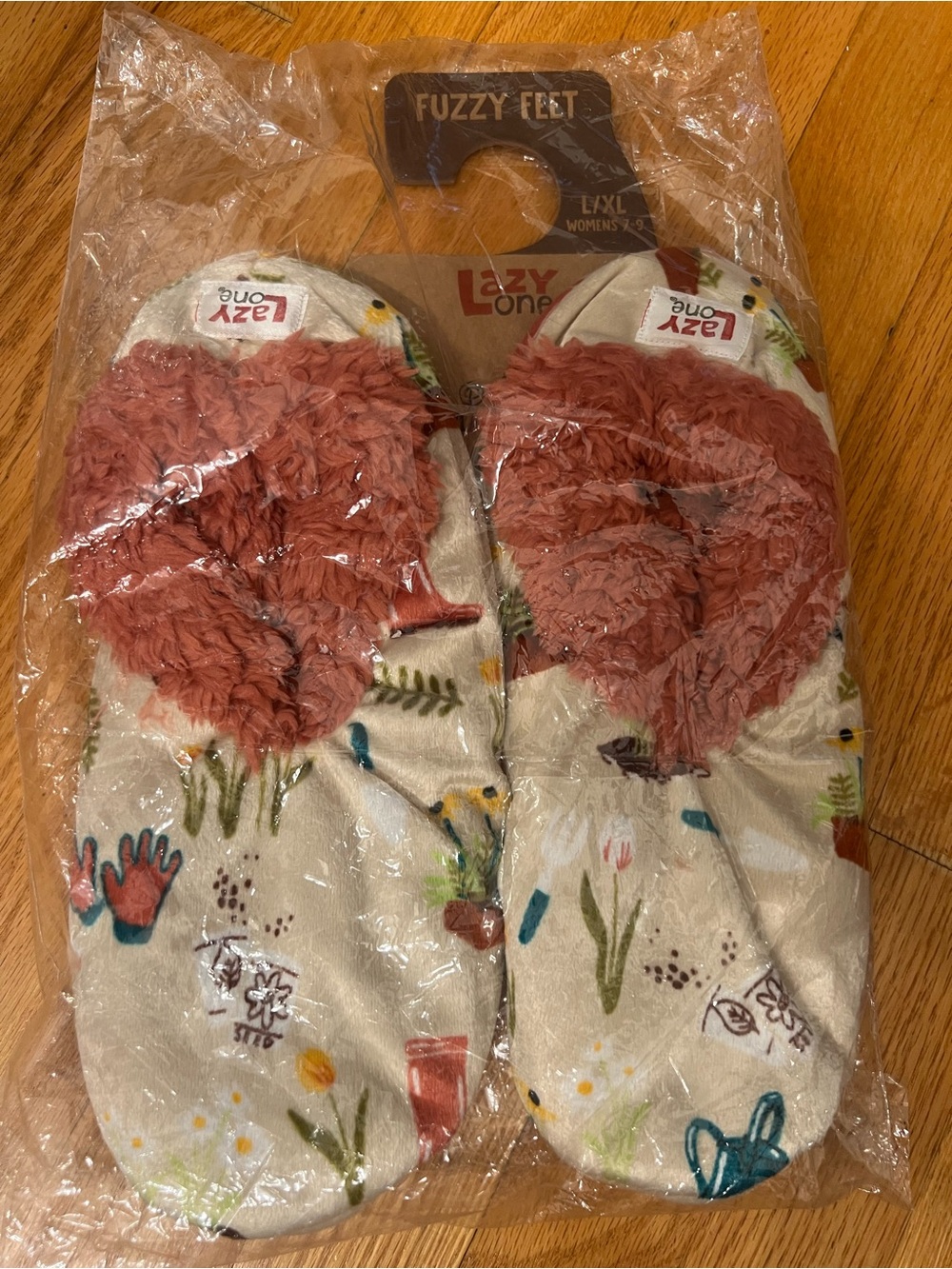 Lazy One Plush Slippers in Cream and Coral